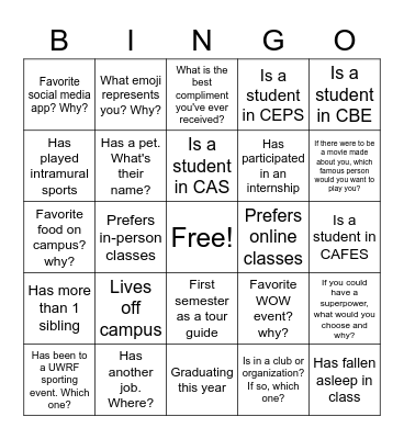 Get to know your Falcon Guides Bingo Card