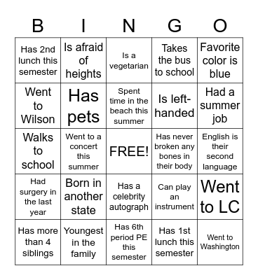 Personal Bingo Icebreaker Bingo Card