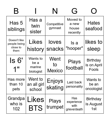 Get to Know Your Peers Bingo Card