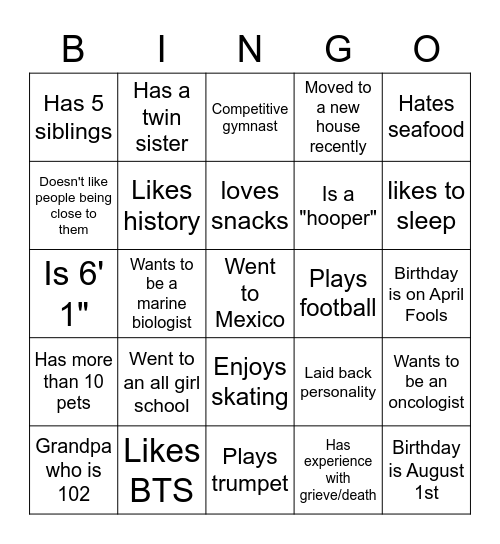 Get to Know Your Peers Bingo Card