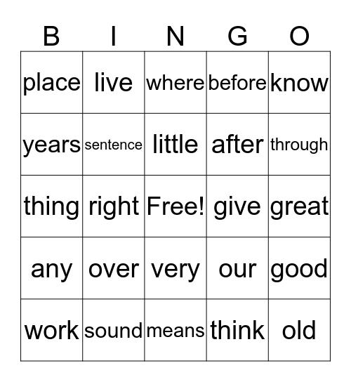 Sight Words 101 -140 Bingo Card