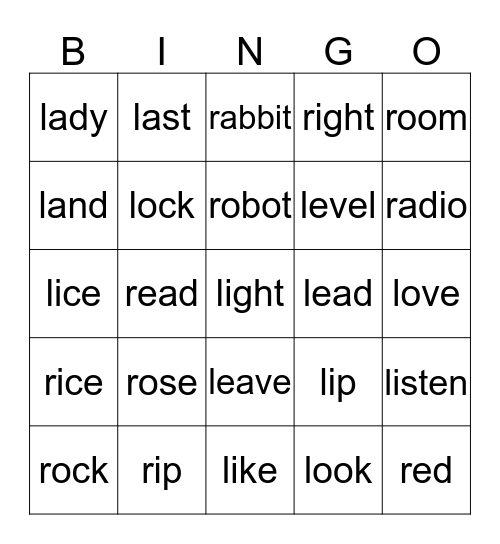 /r/ or /l/ Bingo Card