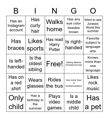 Mr. Sandberg's Get to Know You Bingo Card