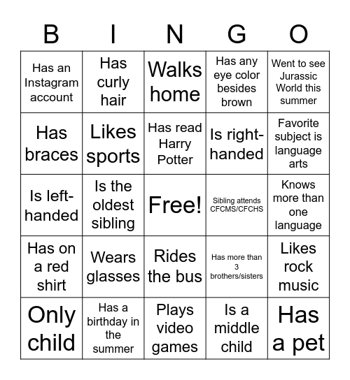 Mr. Sandberg's Get to Know You Bingo Card