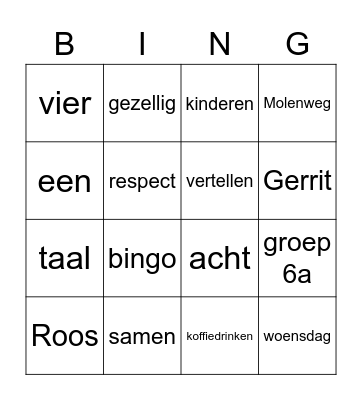 Kennismaking juf Roos en groep 6a Bingo Card