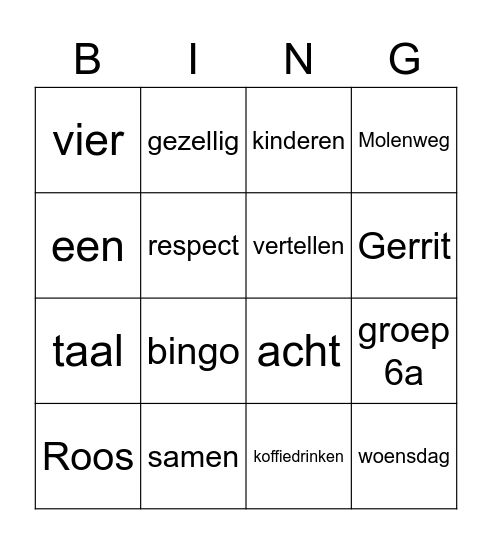 Kennismaking juf Roos en groep 6a Bingo Card