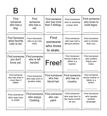 Find Someone Who Bingo Card