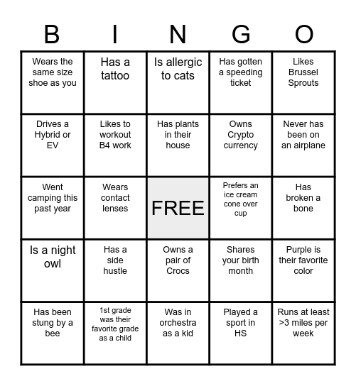 FIND SOMEONE WHO.... Bingo Card
