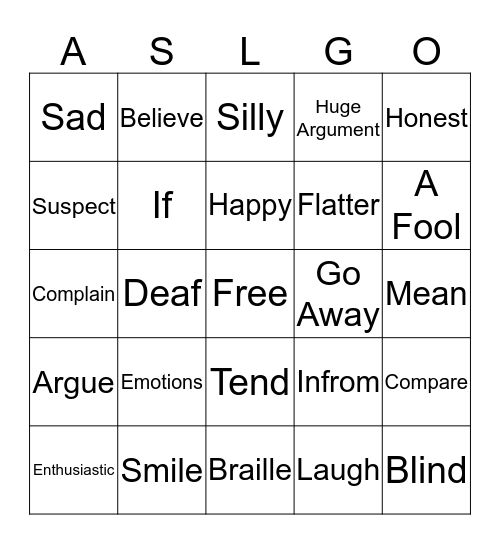 Let's Talk About Our Feelings List 1 Bingo Card