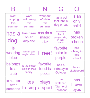 Find Someone In Your Class Who... Bingo Card