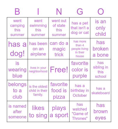 Find Someone In Your Class Who... Bingo Card