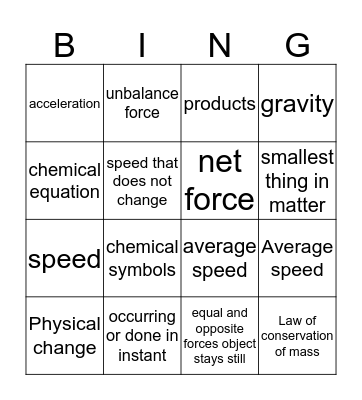 Vocabulary Bingo Card