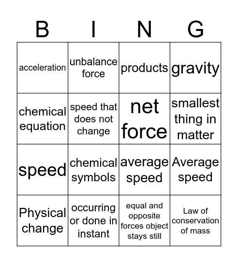 Vocabulary Bingo Card