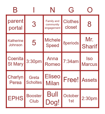 Encina Bingo! Bingo Card