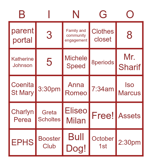 Encina Bingo! Bingo Card