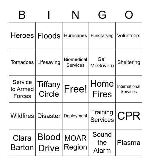 Red Cross Bingo Card