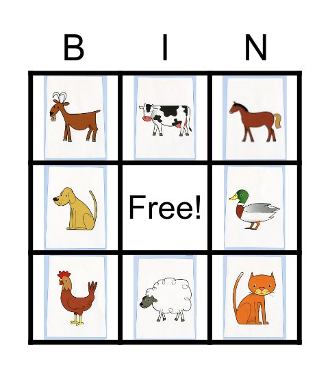 FARM ANIMALS Bingo Card