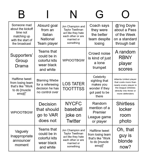 Backheeled MLS Bingo Card