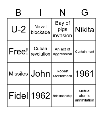 Cuban Missile Crisis Bingo Card