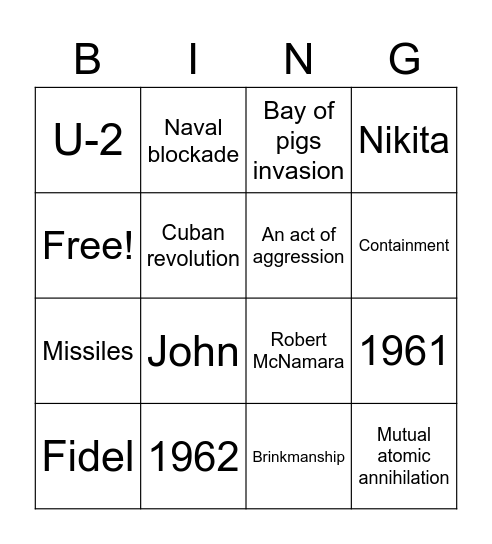 Cuban Missile Crisis Bingo Card