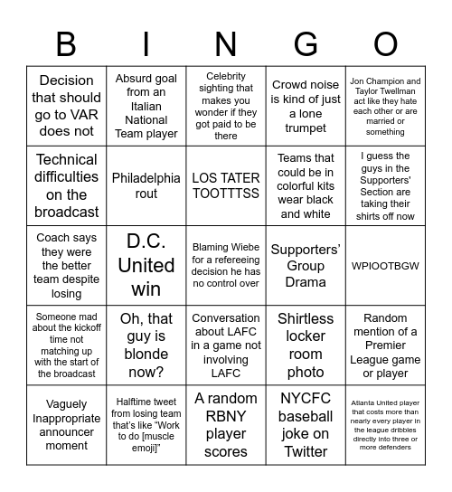 Backheeled MLS Bingo Card