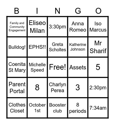 Encina Bingo! Bingo Card