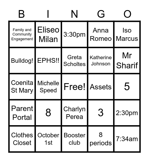 Encina Bingo! Bingo Card