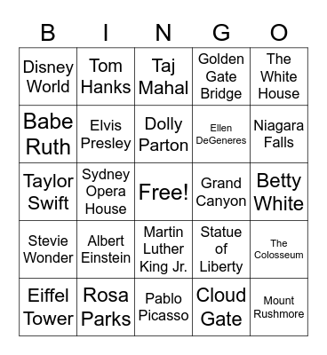 Famous People & Places Bingo Card