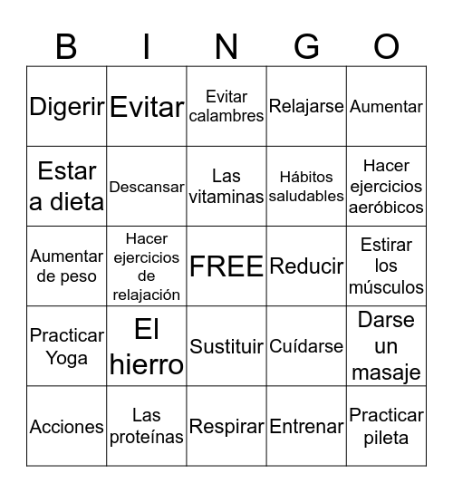 Spanish 3 Chapter 4 Bingo B Bingo Card