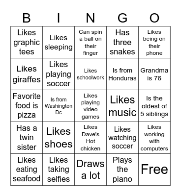 Get to Know Your Peers Bingo Card