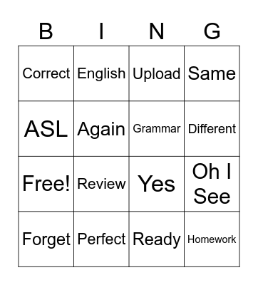 ASL Tutorials Week 1 Bingo Card