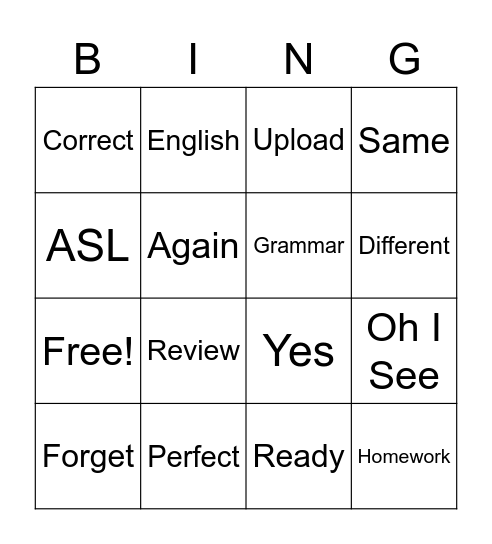 ASL Tutorials Week 1 Bingo Card