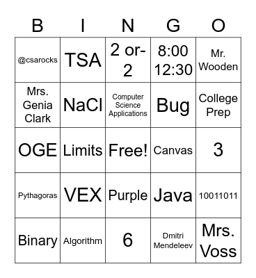 Computer Science Academy Bingo Card