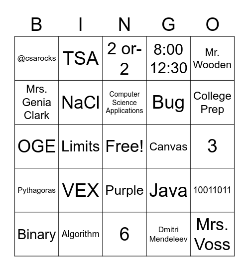 Computer Science Academy Bingo Card