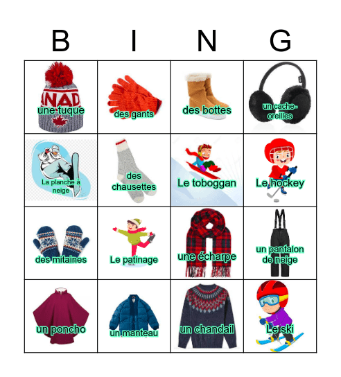 Gr.1-2 Hiver Bingo Card