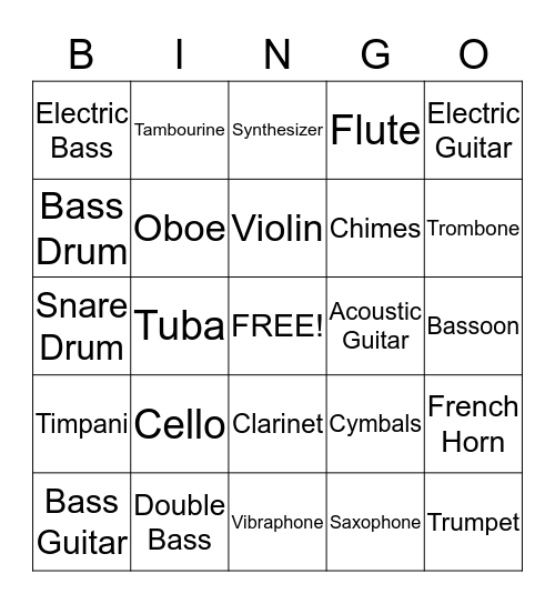 Drawdy Instruments Bingo Card