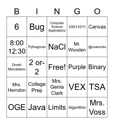 Computer Science Academy Bingo Card