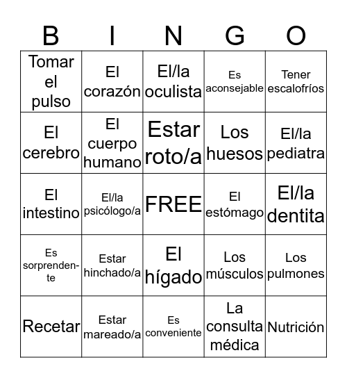 Spanish 3 Chapter 4 Bingo D Bingo Card