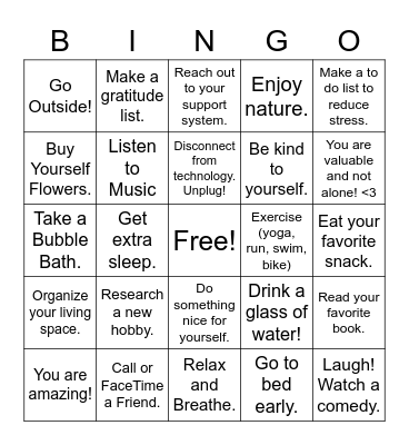 Self-Care Bingo Card