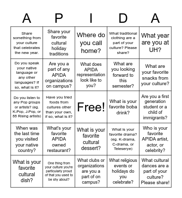 APIDA Bingo! Bingo Card