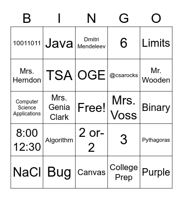 Computer Science Academy Bingo Card