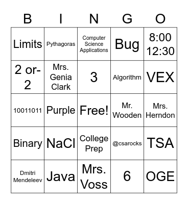 Computer Science Academy Bingo Card