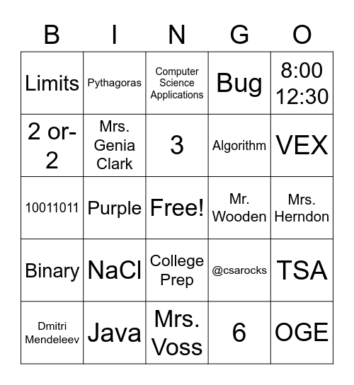 Computer Science Academy Bingo Card