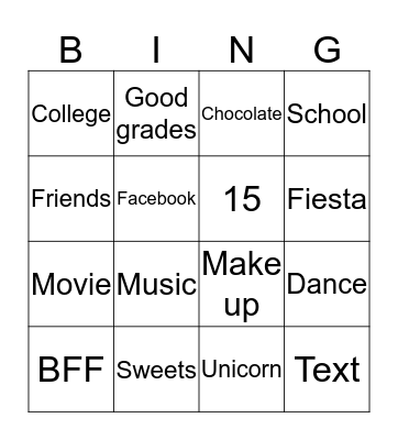 Kim's Birthday Bingo Card
