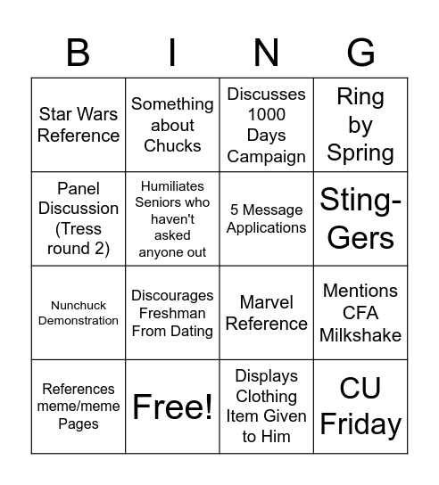 Dr. White Bingo Card