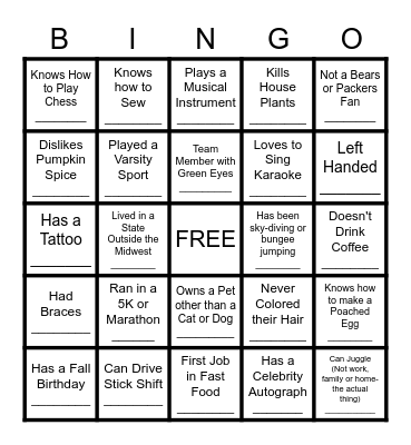 Grocery Household Team Bingo Card