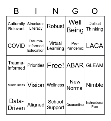 PK-12 Curriculum Lingo Bingo! Bingo Card
