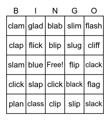 "L" Blends Bingo Card