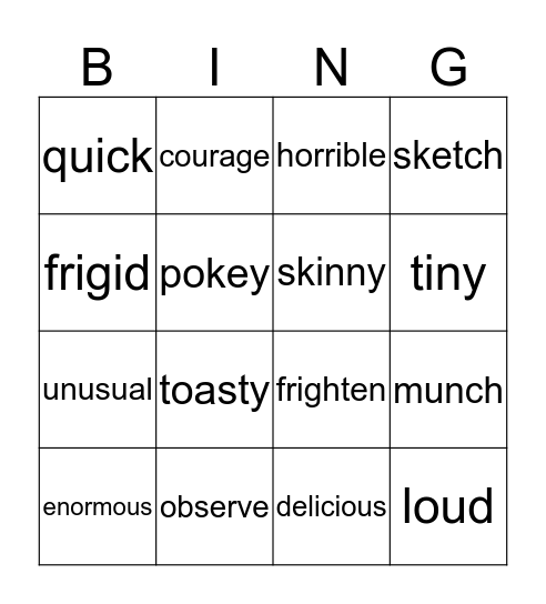 Super Synonym Bingo Card