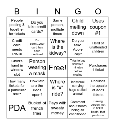 State Fair Midway Entertainment Bingo Card